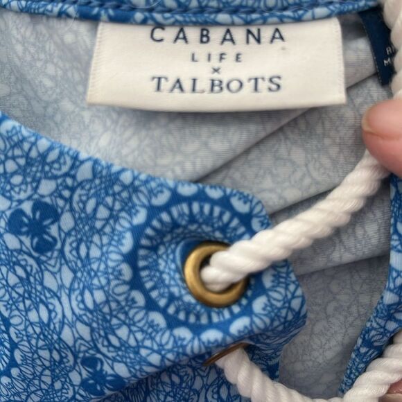Talbots Cabana Life Blue Medallion Top 
 White Rope Lace up ,Tassels NWOT - Picture 7 of 8